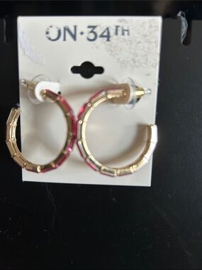 Gold Hoop Earrings with Pink Accents